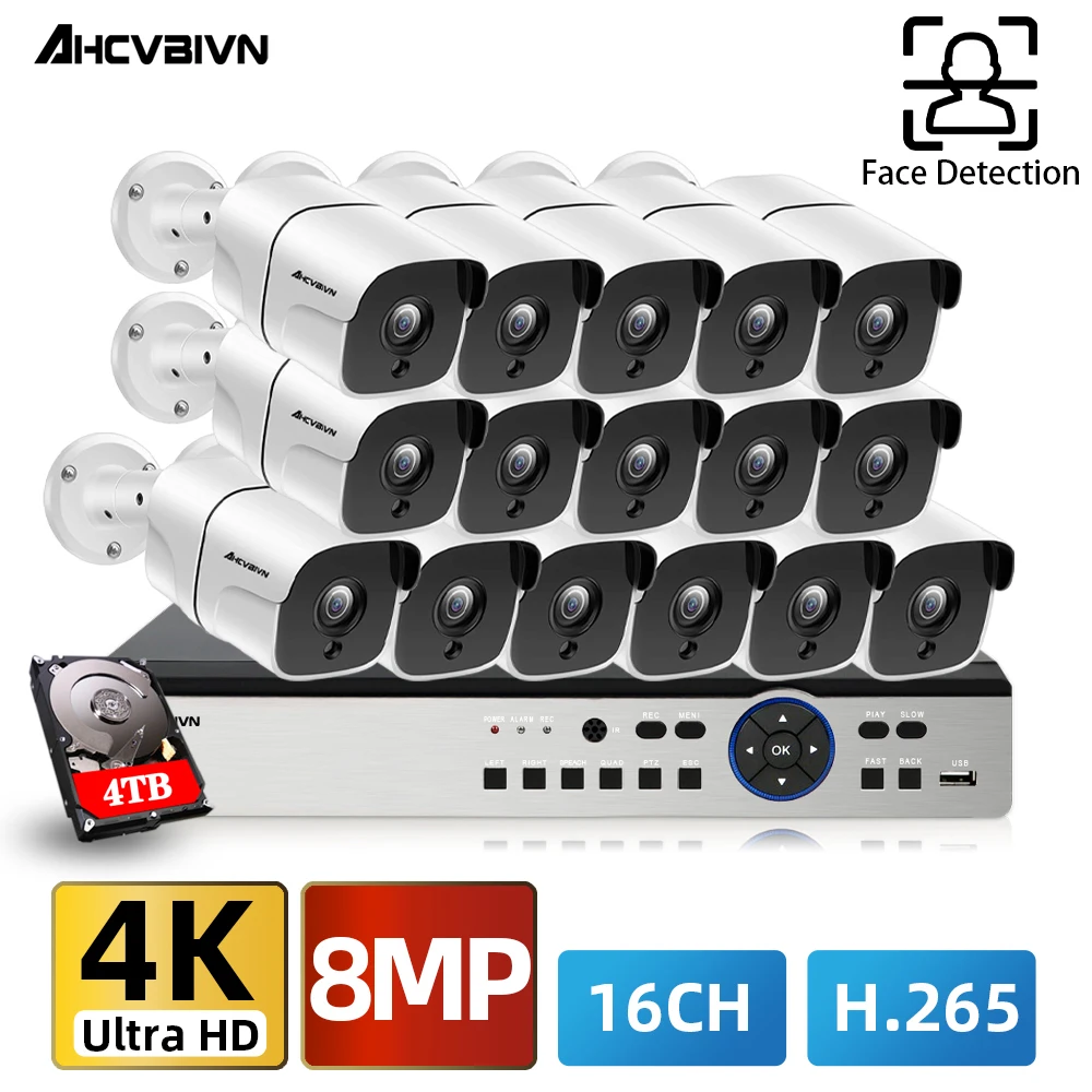 4K CCTV Face playback 8MP H.265 Outdoor Surveillance Kit 8.0MP IR