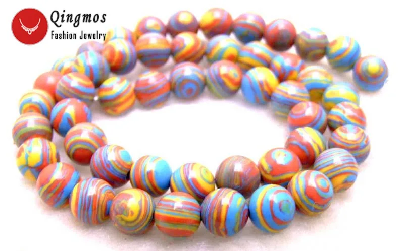 

Qingmos Natural 8mm Peacock Zebra Stripe Red Agates Stone Loose Beads for Jewelry Making DIY Necklace Bracelet Strand 15" L484