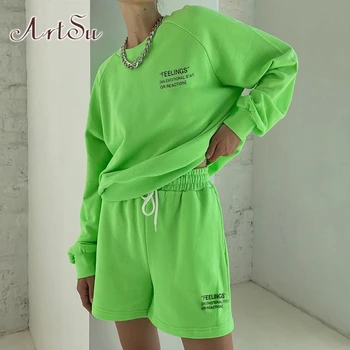 

ArtSu Letter Print Casual Oversized Tracksuit Women Loose T-shirt and Shorts Outfit Set Ladies Matching Set Streetwear SU52052