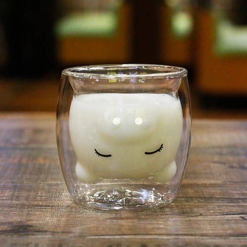 Милые двойные стеклянные кружки домашняя термостойкая прозрачная чашка для завтрака молочный напиток кофейные кружки креативный подарок для пары чашки - Цвет: Smiling pig
