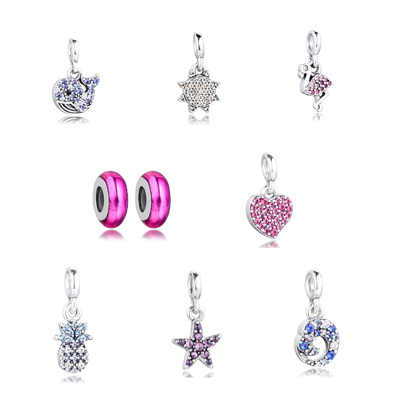 

GPY Blue Wave Pink Spacer Charms 925 Original Fit Pandora ME Bracelet Sterling Silver Charm Beads for Jewelry Making DIY Kralen