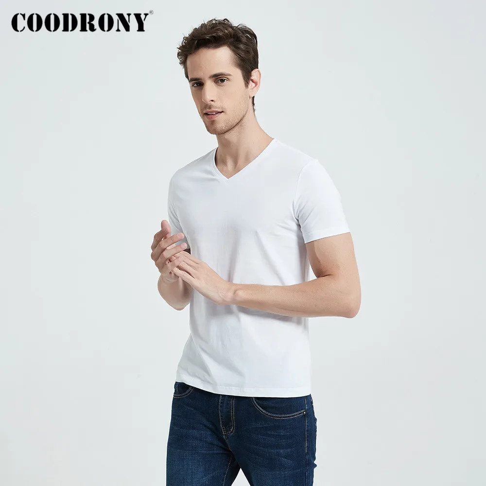 Мужская классическая футболка COODRONY повседневная однотонная хлопковая Футболка