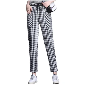 

Grid Pants Woman The New The Korean Version Elastic Waist Loose High Waist Pants Fashionable Casual Harun Pants