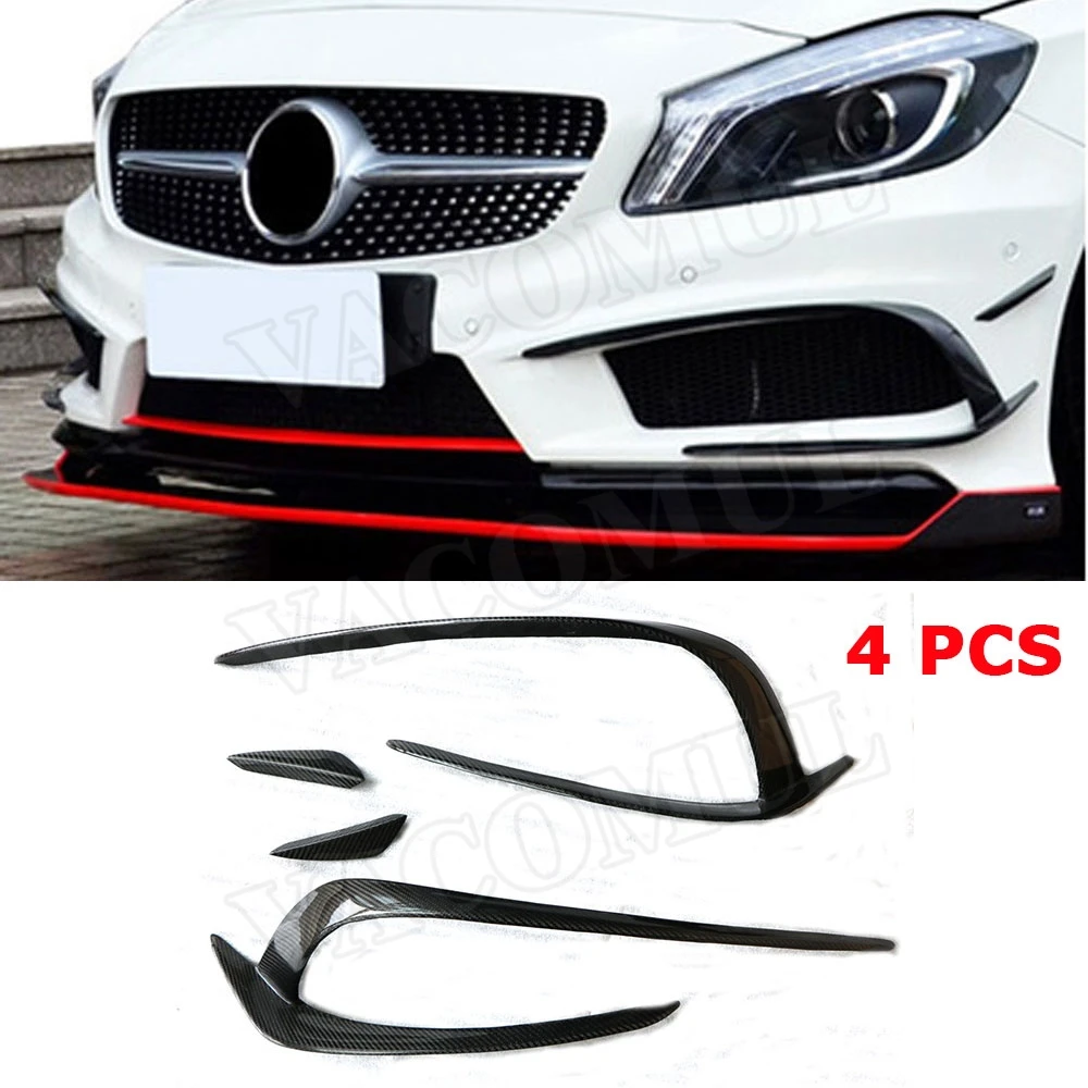 Для Benz A Class W176 A180 A200 A260 A45 Sport 2013- передние плавники на бампер Акула Canards из углеродного волокна Foglamp накладка - Цвет: 4 PCS