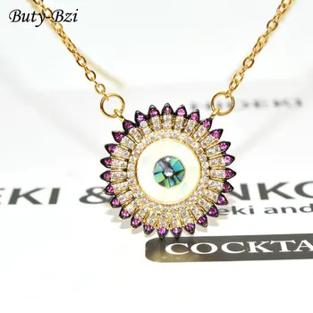 

Pave CZ Zircon Beads Natural Abalone Shell Eye Round Pendant Gold Plated Necklace Luxury Jewelry Gift Party Woman Accessories