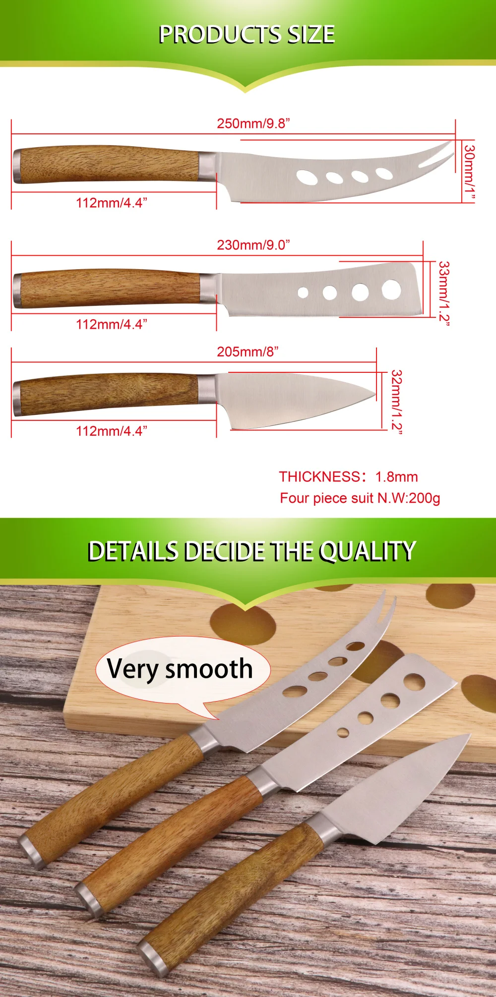 Jaswehome набор из 3 ножей для сыра из нержавеющей стали с деревянной ручкой, ножи для сыра, набор инструментов для сыра, столовые приборы, столовые приборы