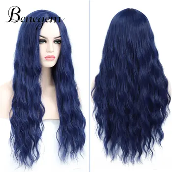 

Benegem Dark Blue Women Wig Long Wavy Synthetic Heat Resistant Party Wigs Non-Lace Cosplay Costume Wig 26 inch 66 cm