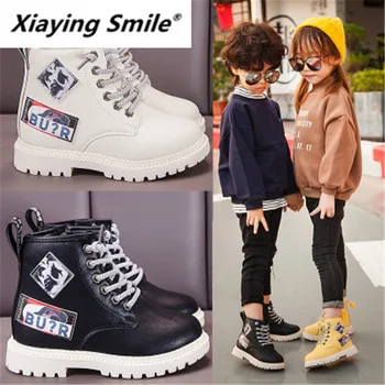 

Xiaying Autumn winter new plush children's Martin boots fashion boy leather boots season British girl cotton boots fashion F01
