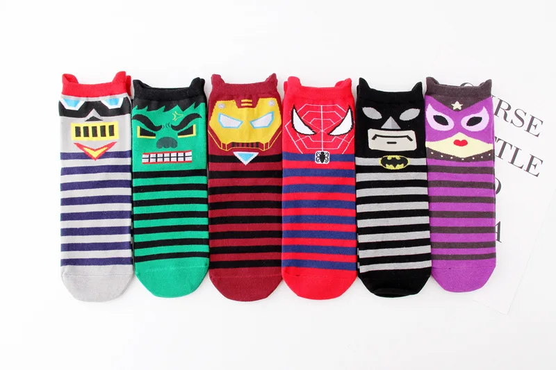 Забавные милые Мультяшные женские носки, свежие носки с надписями Человек-паук, Сова, Бэтмен