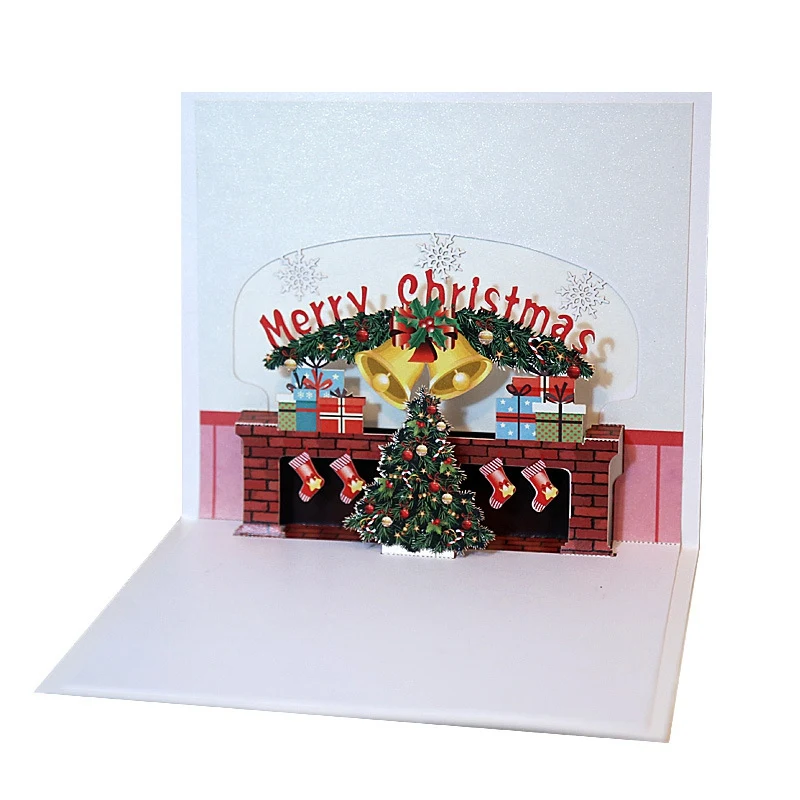  2019 New Arrival Merry Christmas Fireplace 3D Pop-up Card Winter Holiday Greeting Card Invitation - 4000578786564