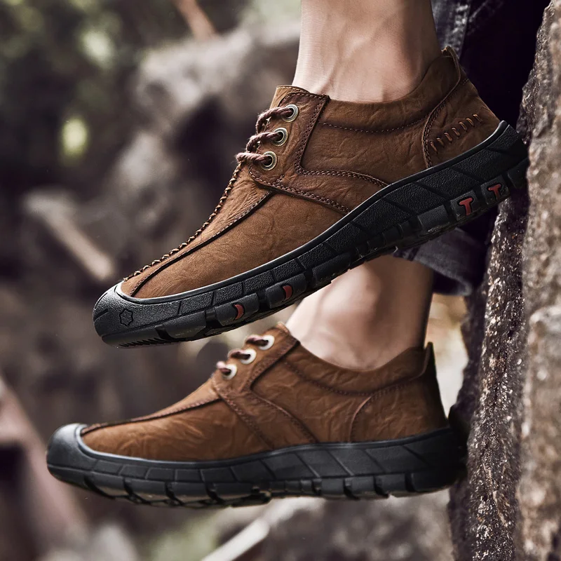 2020 style fashion men's shoes casual genuine leather sneakers male brown black lace up shoe man flats waterproof shoes for men