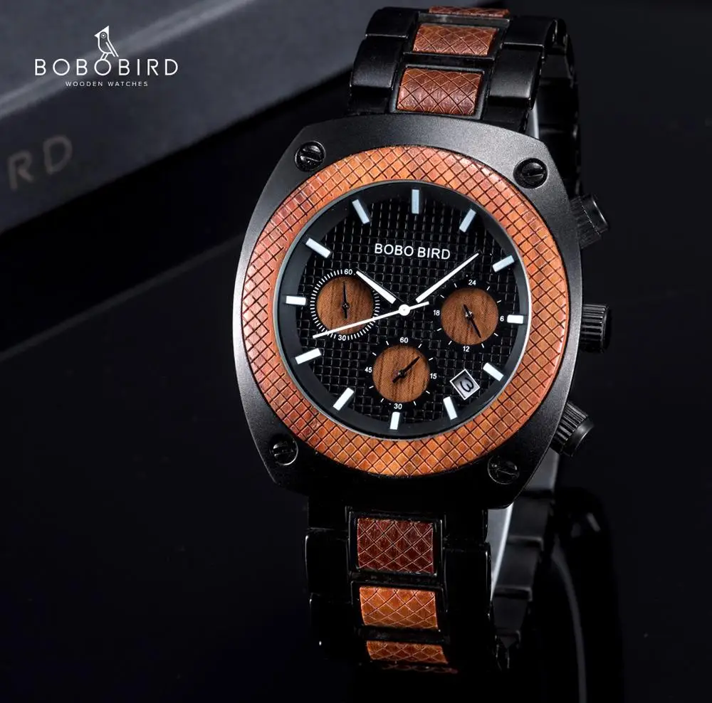 

BOBO BIRD Wood Watch Men Stopwatches Handmade erkek kol saati Japan Movement Quartz Wristwatch Gift for Male Dropshipping