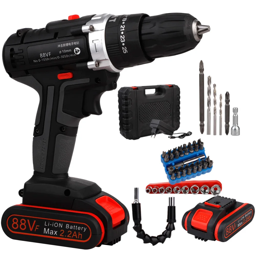 

Electric Drill Li-ion Rechargeable Battery 2 Speed Adjustment Brushless Cordless with Drillls Bits Sets Tools for Hole Punching