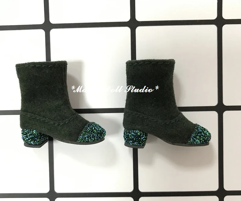 [MG678] ; кукольная обувь Neoblythe;# Полусапоги с блестящим носком и ворсом; подходит для Blyth Azone; OB24; кукольная обувь; розничная - Цвет: green toe