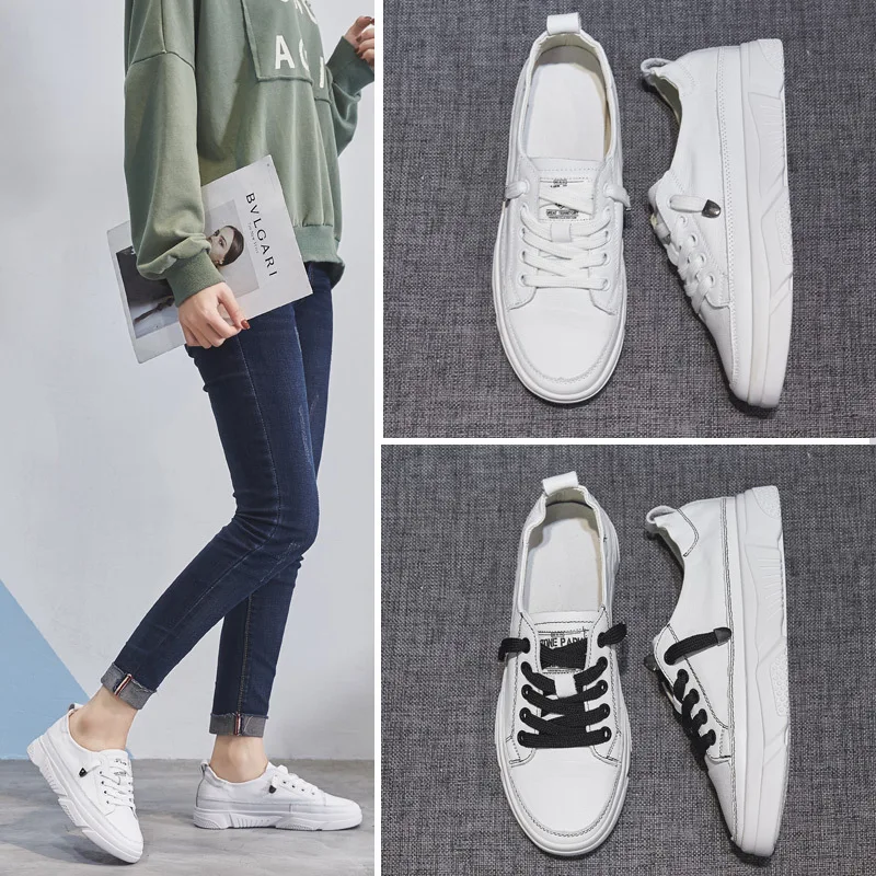 

Genuine Leather Small White Shoes Women's 2019 Spring New Style Korean-style Versatile Students Flat Casual Base White Shoes Sho