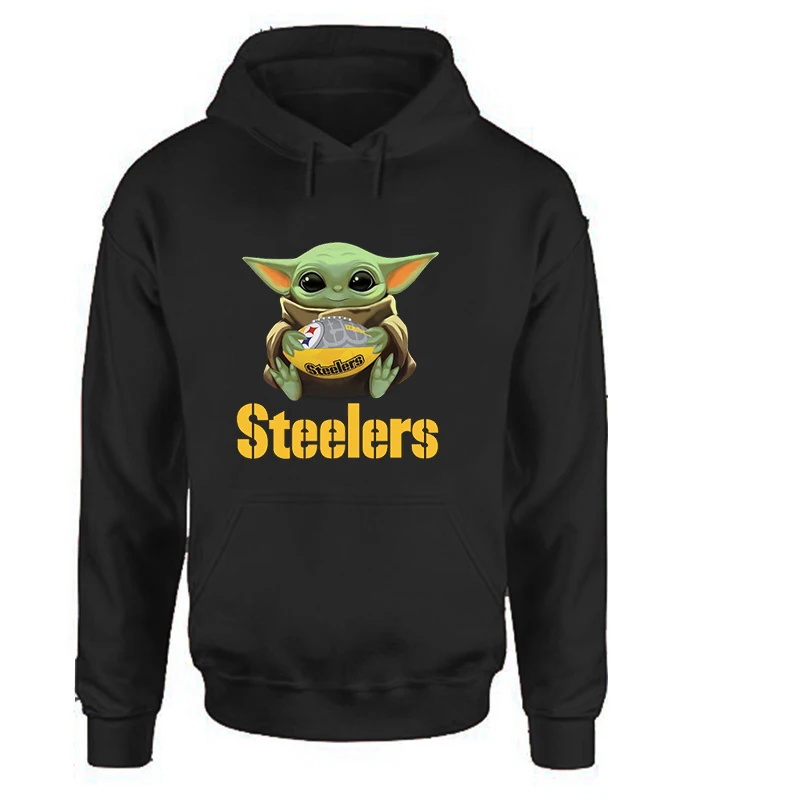 

Steelers Baby Yoda Hoodies Women Harajuku Woman Clothes Casual Cartoon Pullovers Korean Hoodie Love Black Full Clothes