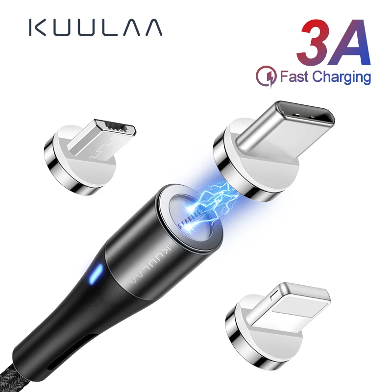 Магнитный кабель KUULAA Micro USB C 3A адаптер для быстрой зарядки iPhone Samsung XiaoMi магнитный