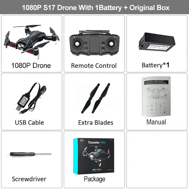 HGIYI S17 RC Дрон с камерой 4K HD Регулируемый Широкоугольный оптический поток Профессиональный складной Квадрокоптер вертолет Дрон VS E58 - Цвет: S17 1080P 1B BX