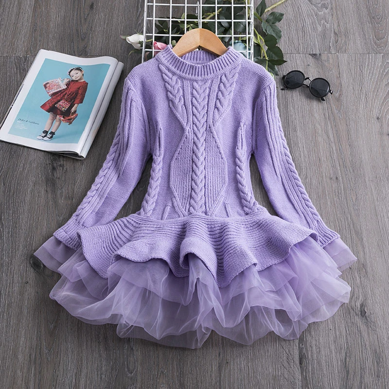 

Long Sleeve Knitted Sweater Toddler Girl Dress Winter Autumn Girl Dress Children Clothes Kids Dresses for Girls Party Dress