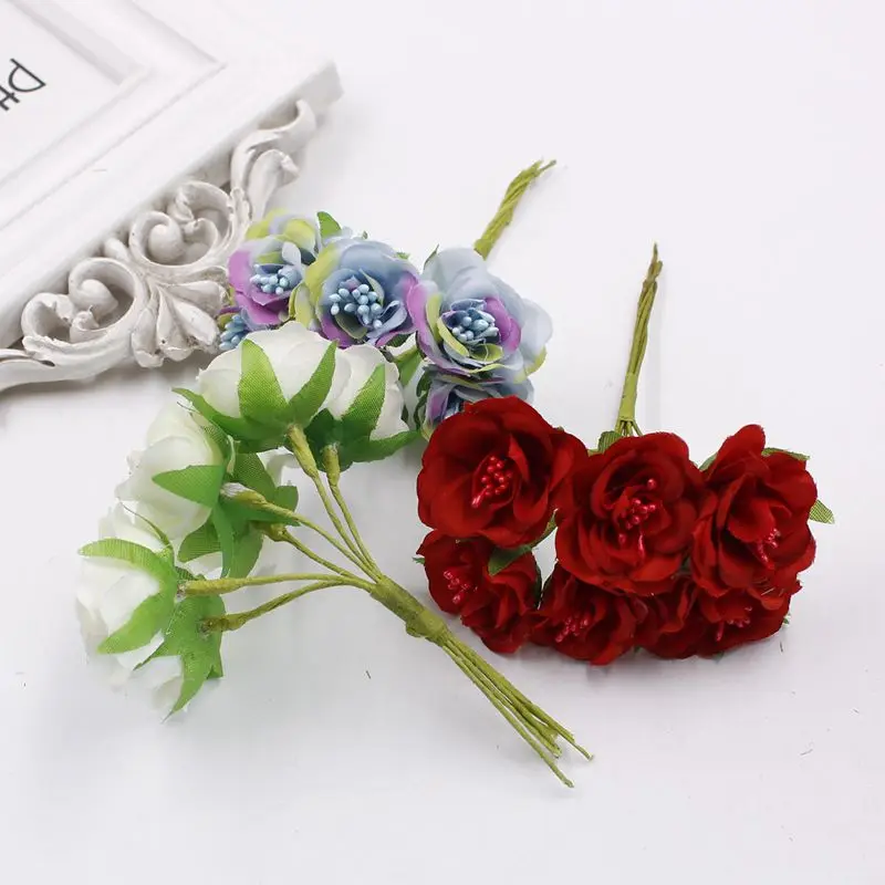 

A bunch of 6 hand-made flower materials DIY garland headwear hair accessories delicate flower core tea plum a bunch