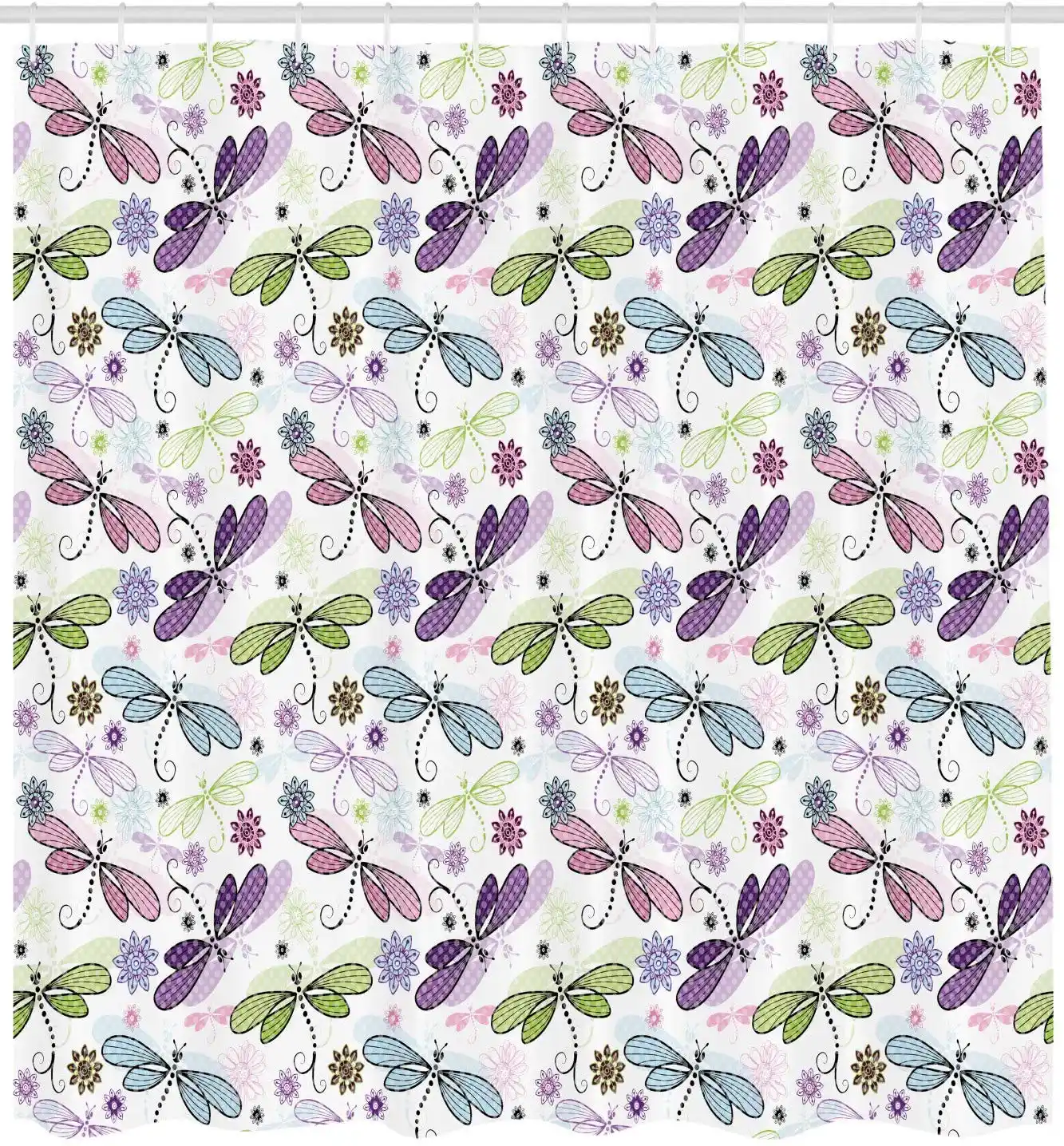 Dragonfly Shower Curtain Abstract Bugs With Hippie Style Sketchy Flowers Artwork Bathroom Decor Set With Hooks Shower Curtains Aliexpress