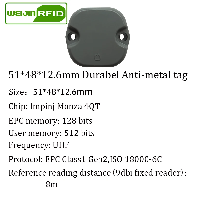 UHF RFID антиметаллическая бирка 915 МГц 868 МГц Impinj Monza4QT EPCC1G2 6C 51*48*12,5 мм паллет прочный ABS смарт-карты пассивные RFID метки