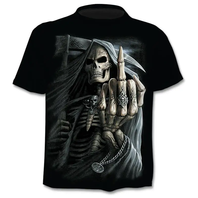 Men's 3D Skull T-Shirt Short Sleeve Terror Shirt Summer New T-Shirt 3D Funny Punk Style Men's Camisetta