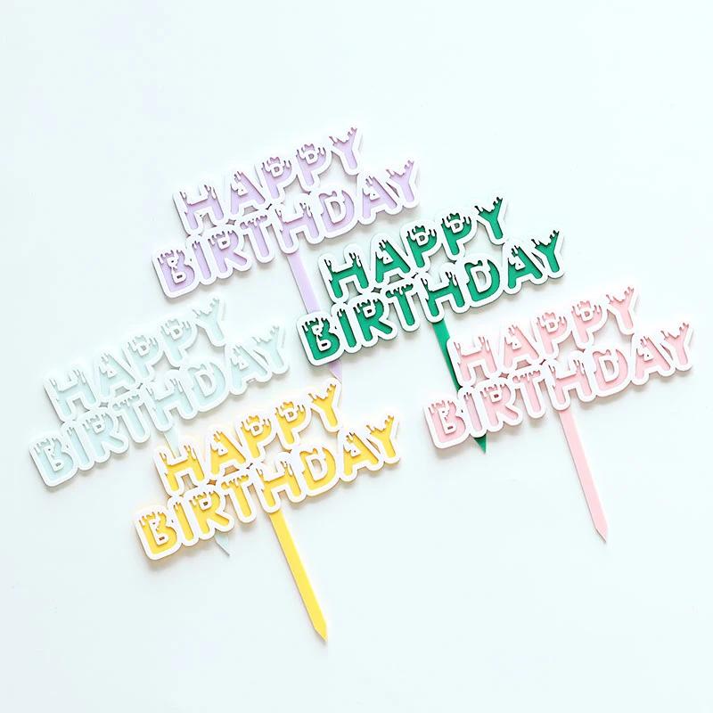 Happy Birthday DIY Cake Top Flag Acrylic Cake Topper Party Cake Decorations Baby Shower Boy Birthday Party Wedding Supplies
