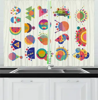 

Coconut Multicolor Colorful Kitchen Curtains Geometric Style Design Abstract Motifs Nursery Pattern Illustration for Kitchen