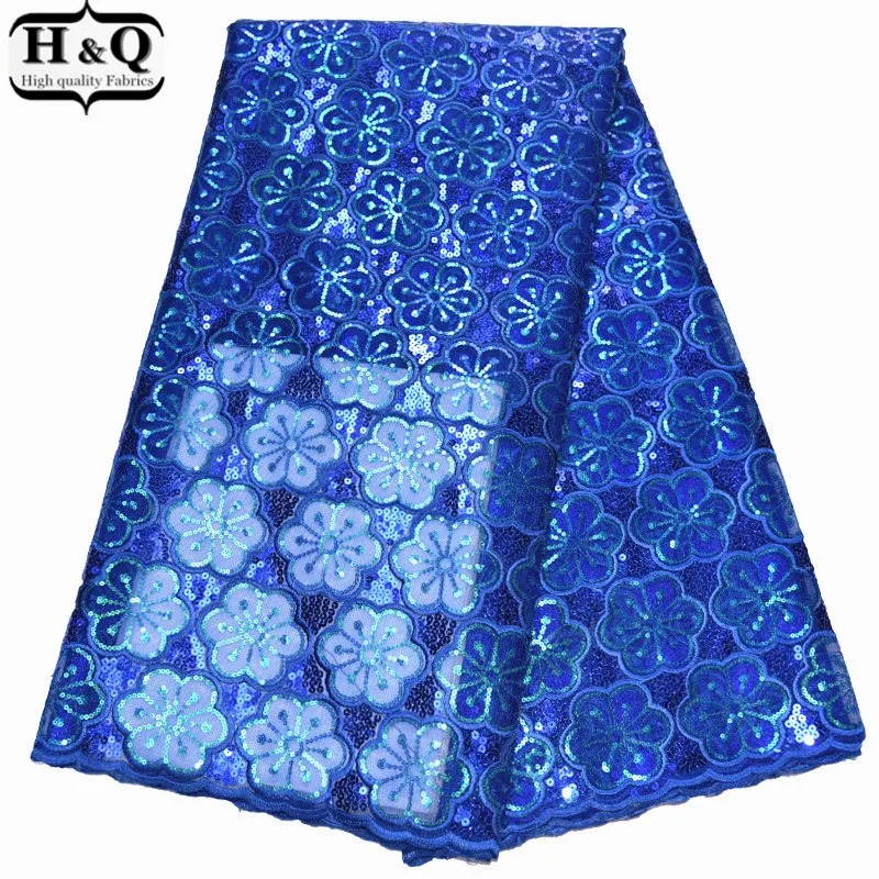 

Royal Blue African Net Lace Fabric Sequins Lace 2019 French Tulle Lace High Quality Embroidered Lace For Christmas Long Dress