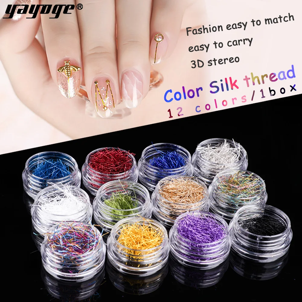 

Yayoge 12pcs/ Case Manicure Mermaid Silk Thread Nail DIY Nail Art Decoration Metal Line Accessories Tools For Nail Art Manicure