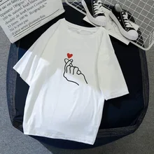 2020 women's T-shirt short sleeve T-shirt Hand Heart shirt spring summer shirt girl top tees couple shirts womens clothing