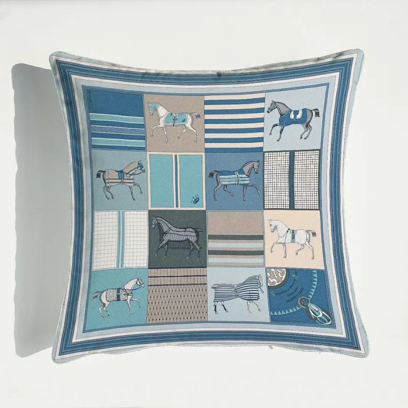 

Double-sided Horses Printing Pillow Cases European Style Soft Velvet Pillowcases Villa Hotel Sofa Cushion Pillow Cover