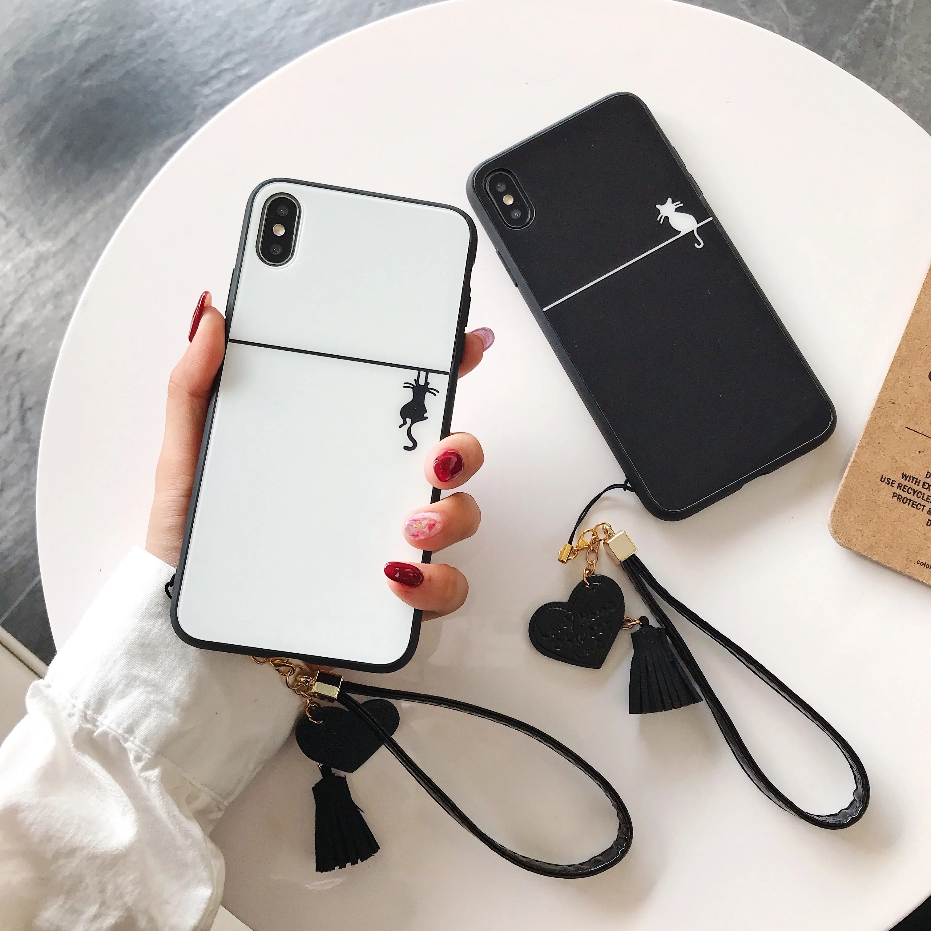 

Abmos New black and white simple cat Case For iPhone 7 8 6 6s Plus Cartoon creative mobile phone case For iPhone X Xs 11 Pro Max