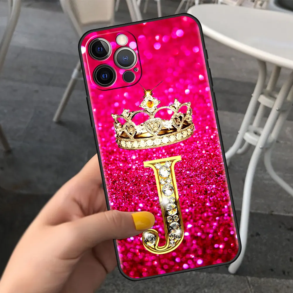 thumbnail image 1 of Pink Diamonds Letter Phone Case for Apple iPhone 11 7 12 13 Pro XR X XS Max 6 6S 8 14 Plus Soft Cover Shockproof Funda 14mini, 1 of 5