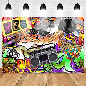 

Hip Pop 80's Themed Backdrop 80s Graffiti Music Photography Background 7x5ft Vinyl 80th Themed Party Banner Decoration Supplies