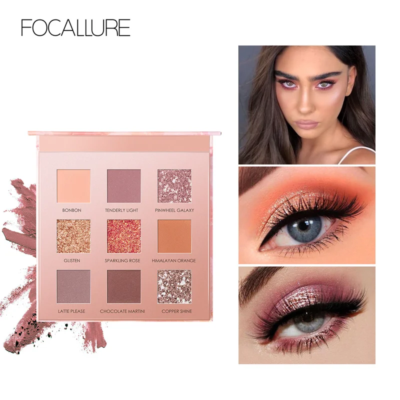 FOCALLURE Sunrise тени для век палитра 9 цветов блеск матовый Пигмент Тени для век макияж Рассыпчатая Пудра Тени для век Палитра