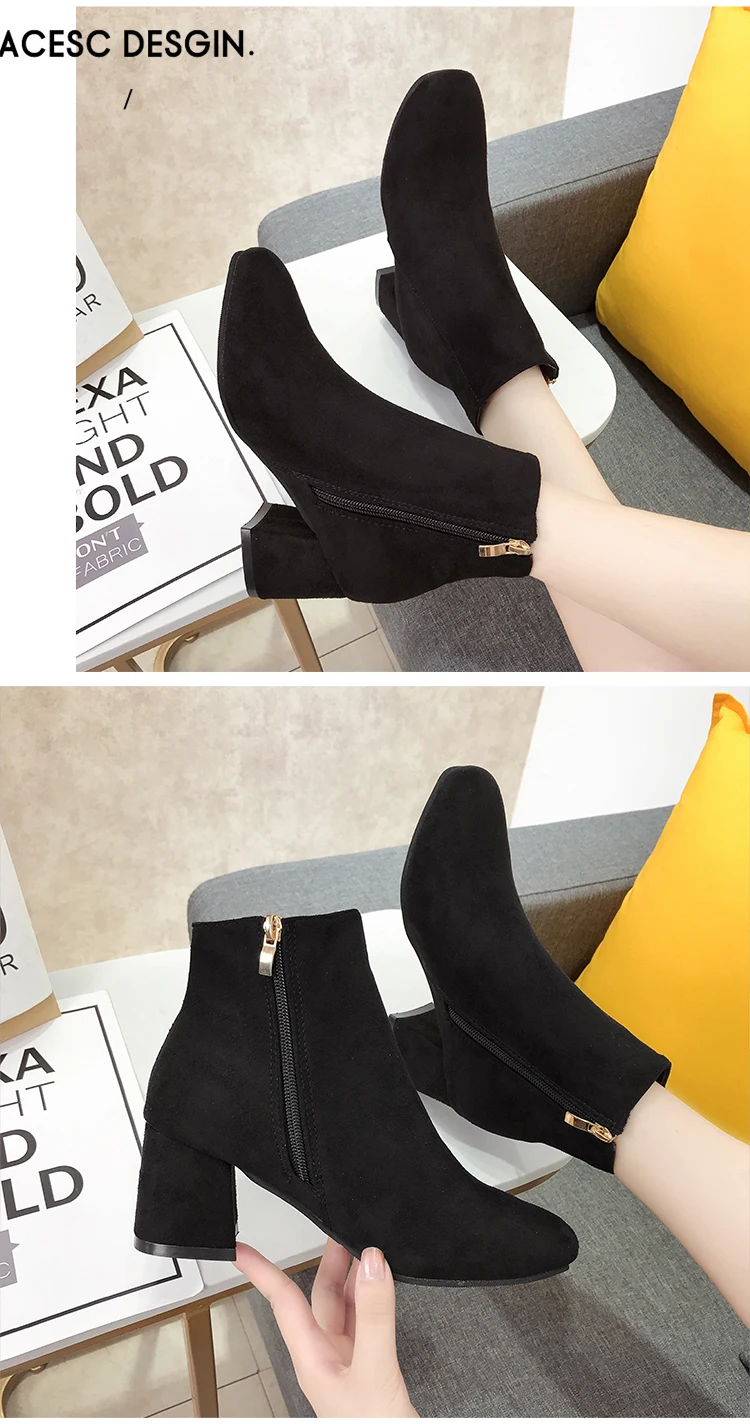 Autumn Boots Bootee Woman Low Heels booties Round Toe Booties Ladies Shoes Martins For Women Lace Up Luxury Designer Med