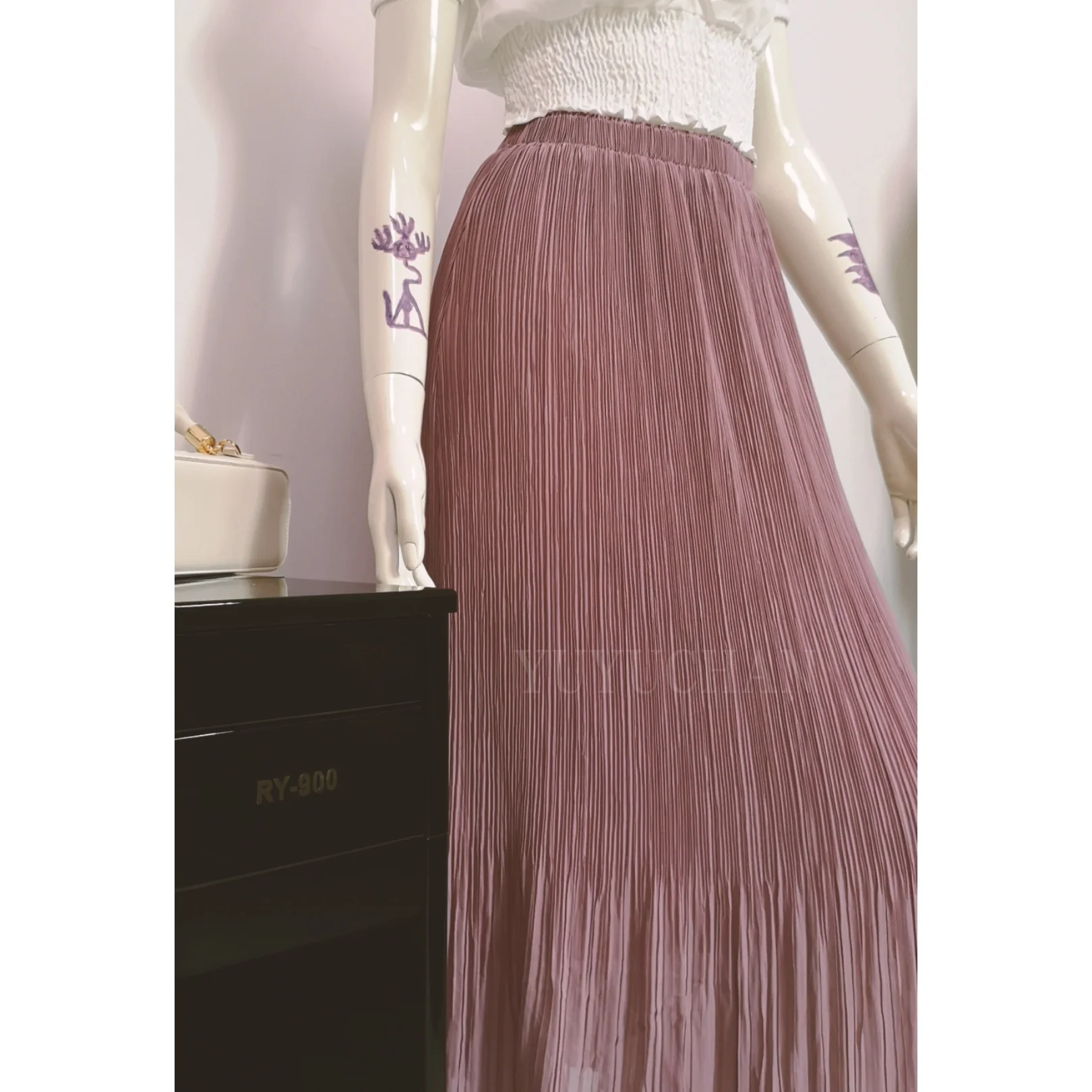 Yellow Pleated Midi Skirt Chiffon High Waist for Women 2021 Spring Summer Vintage Pink Blue A-Line Party Sexy Beachwear YUYUCHAN brown skirt