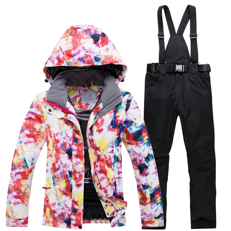 Женская одежда для сноубординга, комплекты костюмов, водонепроницаемая ветрозащитная зимняя одежда, куртка для горного катания и зимние штаны с поясом - Цвет: Q6