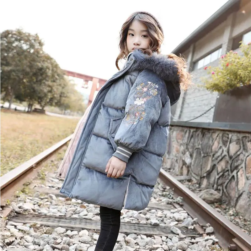 

Girl Clothes Winter Jacket Kids Winter Hooded Coat Embroidered Flower Children'S Clothing Winter For Girls 4-12 13 14 Years Old