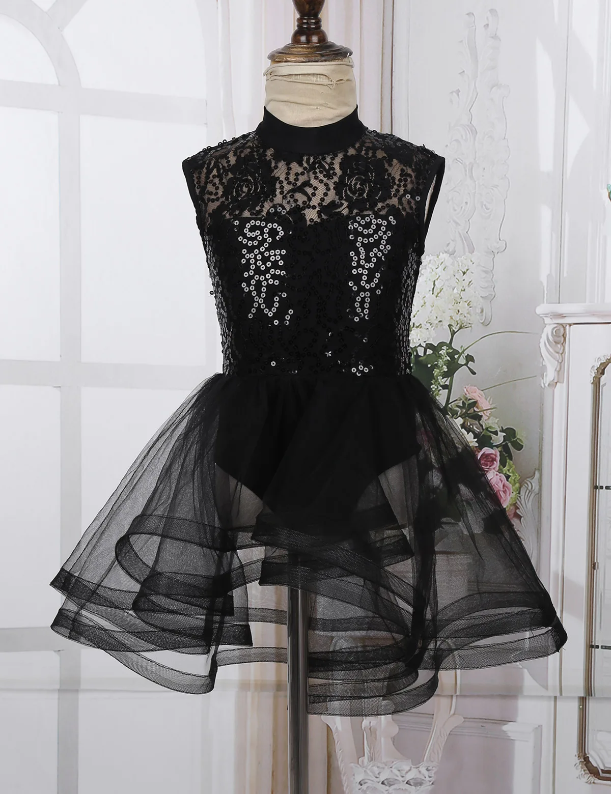 Girls Sequins Mesh Tutu Ballet Dresses Figure Ice Skating Dress Gymnastics Leotard Performance Competition Lyrical Dance Costume