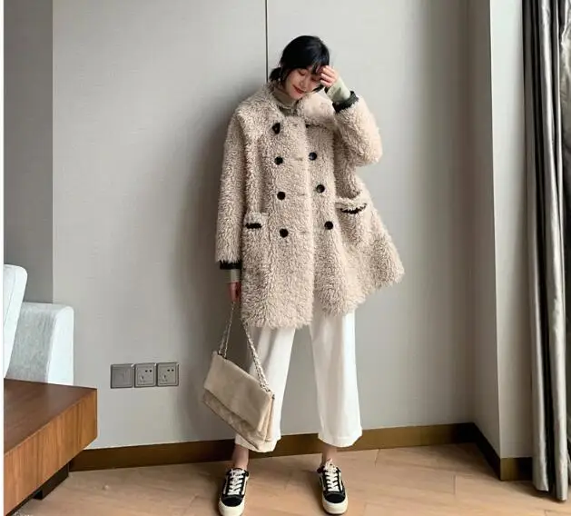 Real Fur Coat Female Wool Jacket Autumn Winter Coat Women Clothes Korean Vintage Sheep Shealring Tops ZT4242