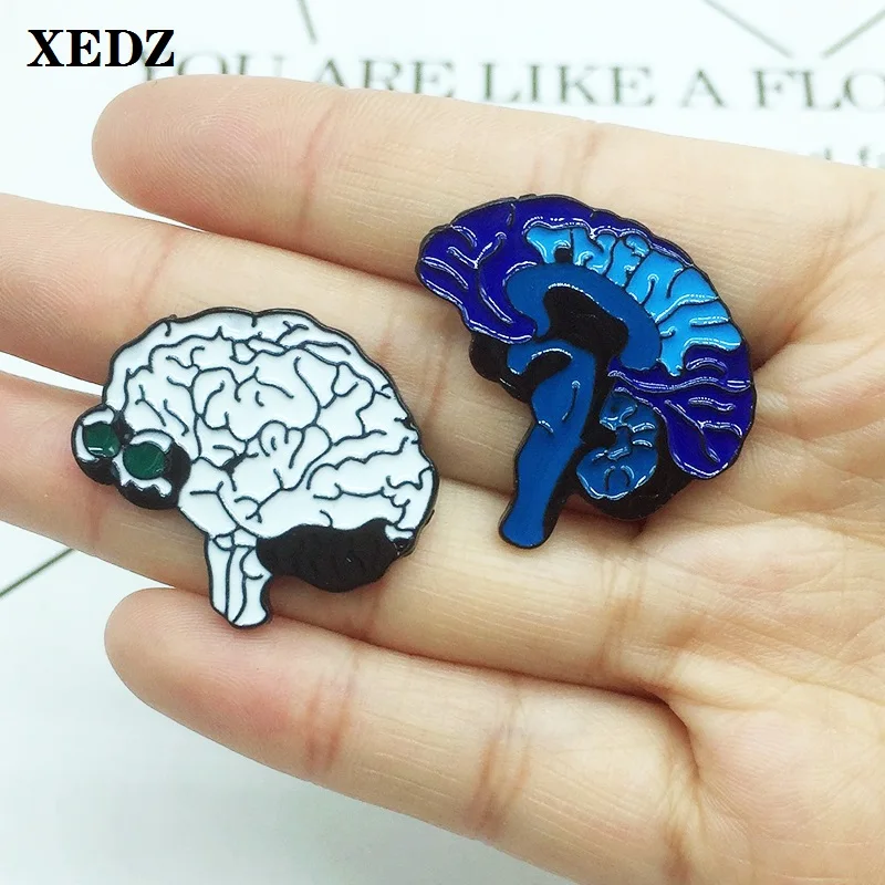 

XEDZ blue white brain brooch full of wisdom complex structure organ medical research badge backpack cloth lapel pin jewelry gift