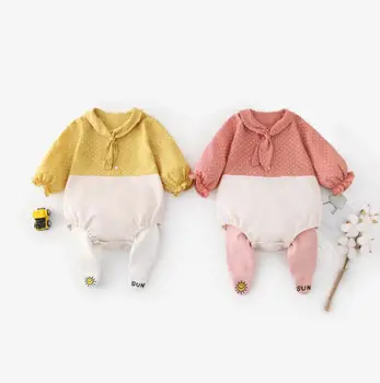 

2020 new stylish babys girls boys patchwork romper spring long sleeve girls jumpsuit 0-2t