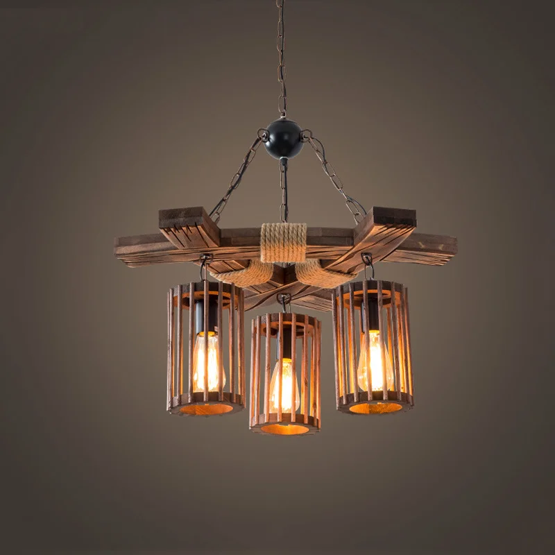 

Industrial Retro Dining Room Chandelier Barber Salon Hot Pot Clothing Store Bar Restaurant Pendant Lamp Wood Light Droplight
