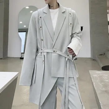 

Blazer Hombre Stripe Splice Belt Business Casual Blazer Coat Suit Men Streetwear Hip Hop Mens 2020 Stylish Blazer Only Jacket