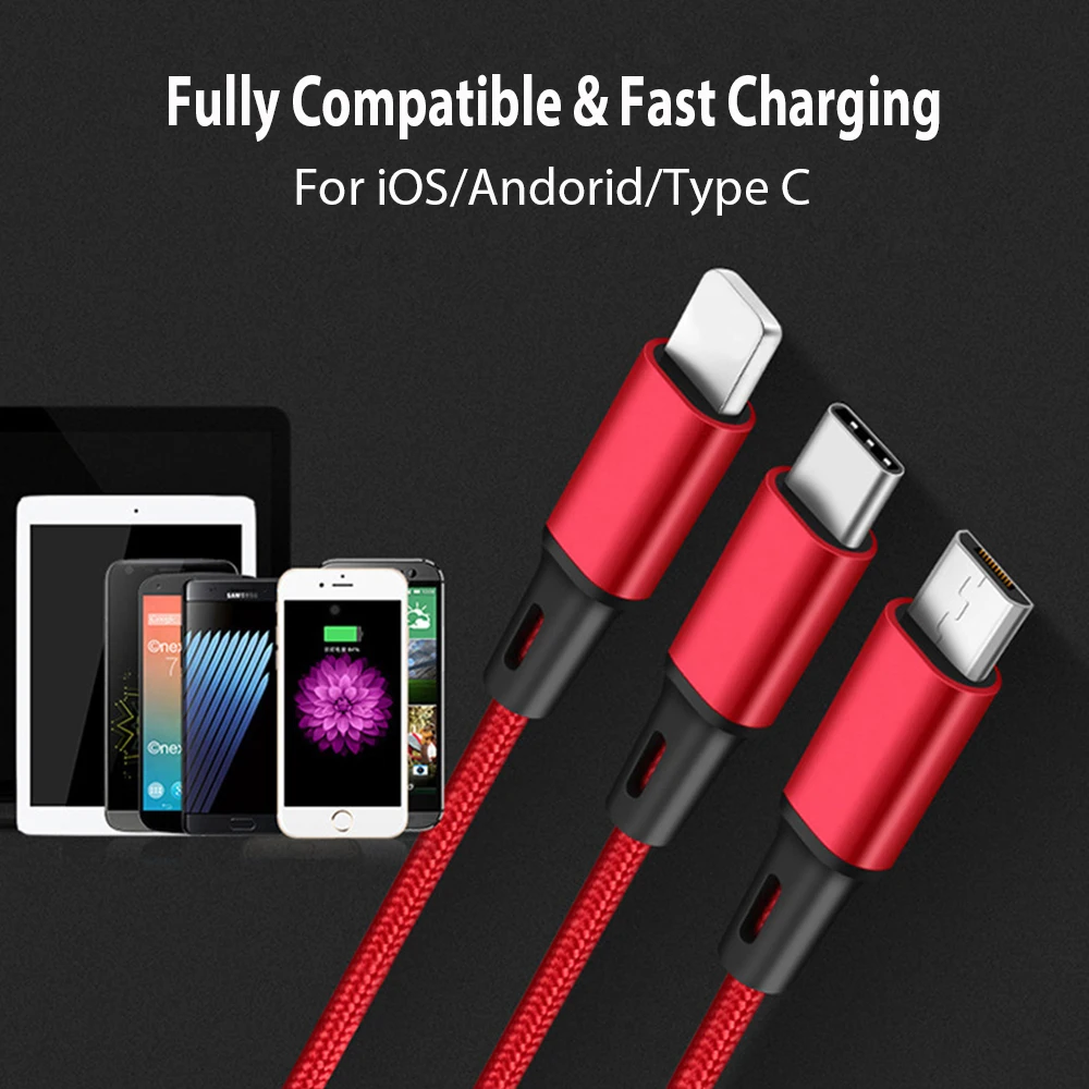 VOXLINK 5 упаковка 3 в 1 USB кабель для iPhone XS Max XR X 8 7 Micro Samsung Android Type C кабели мобильных