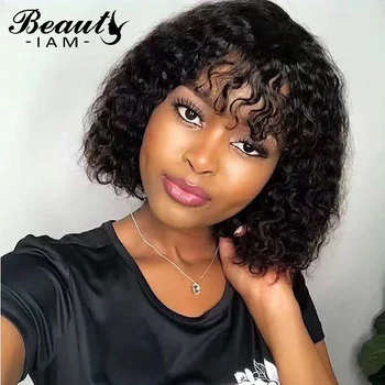 

Deep Wave Human Hair Wigs With Bangs Curly Virgin Natural Hairline Lace Front Wig Glueless Preplucked Wig With Baby Hair