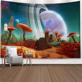

Nordic Ins Dream Mushroom Castle Printed Tapestry Wall Hanging Home Living Room Tv Background Hanging Cloth Decor Beach Towel